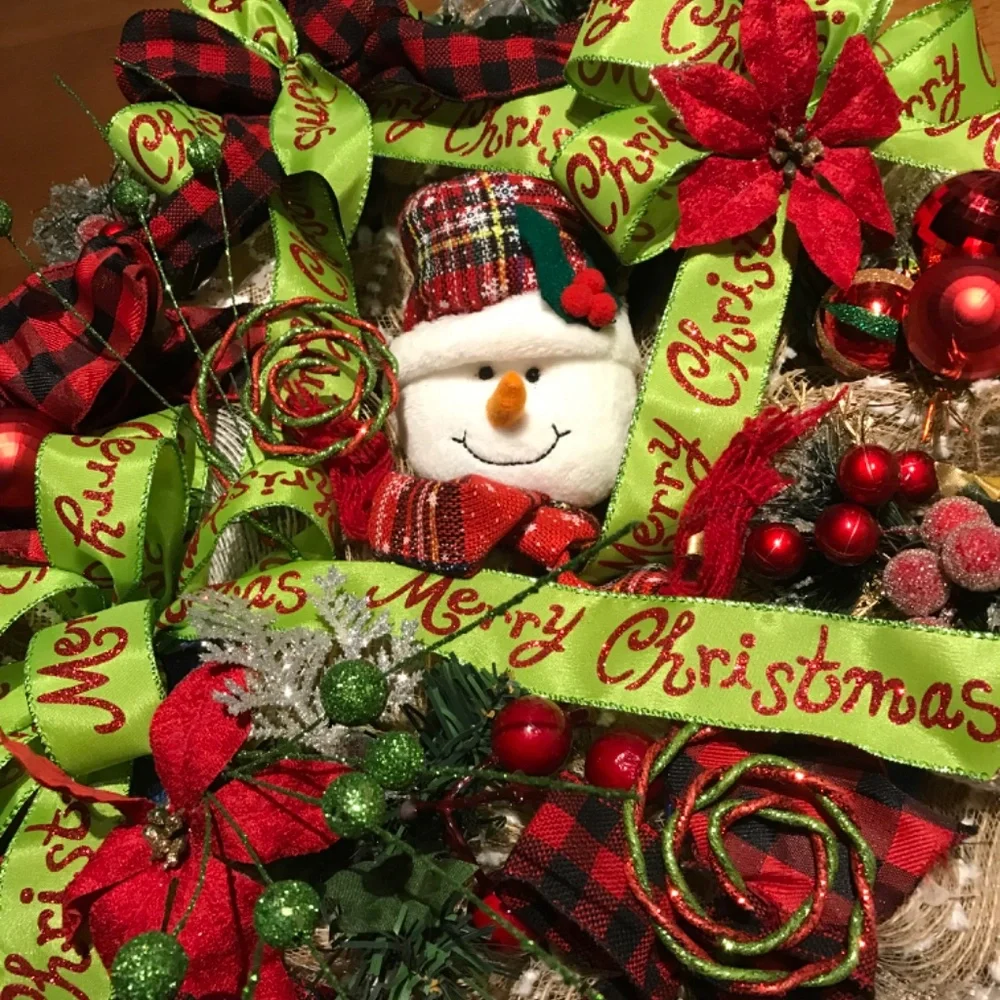 Snowman Wreath Winter Merry Wreath Hand Crafted Snowman Final Sale